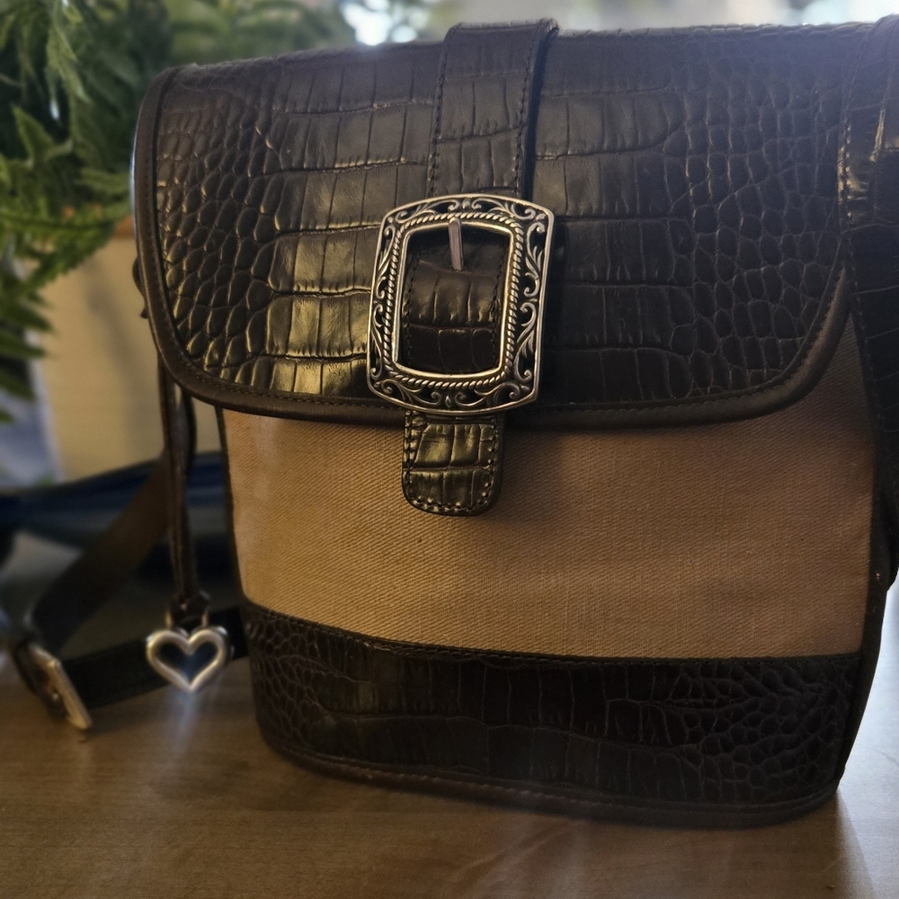 Chic Brighton Croc-Embossed Crossbody Bag in Brown and Tan
